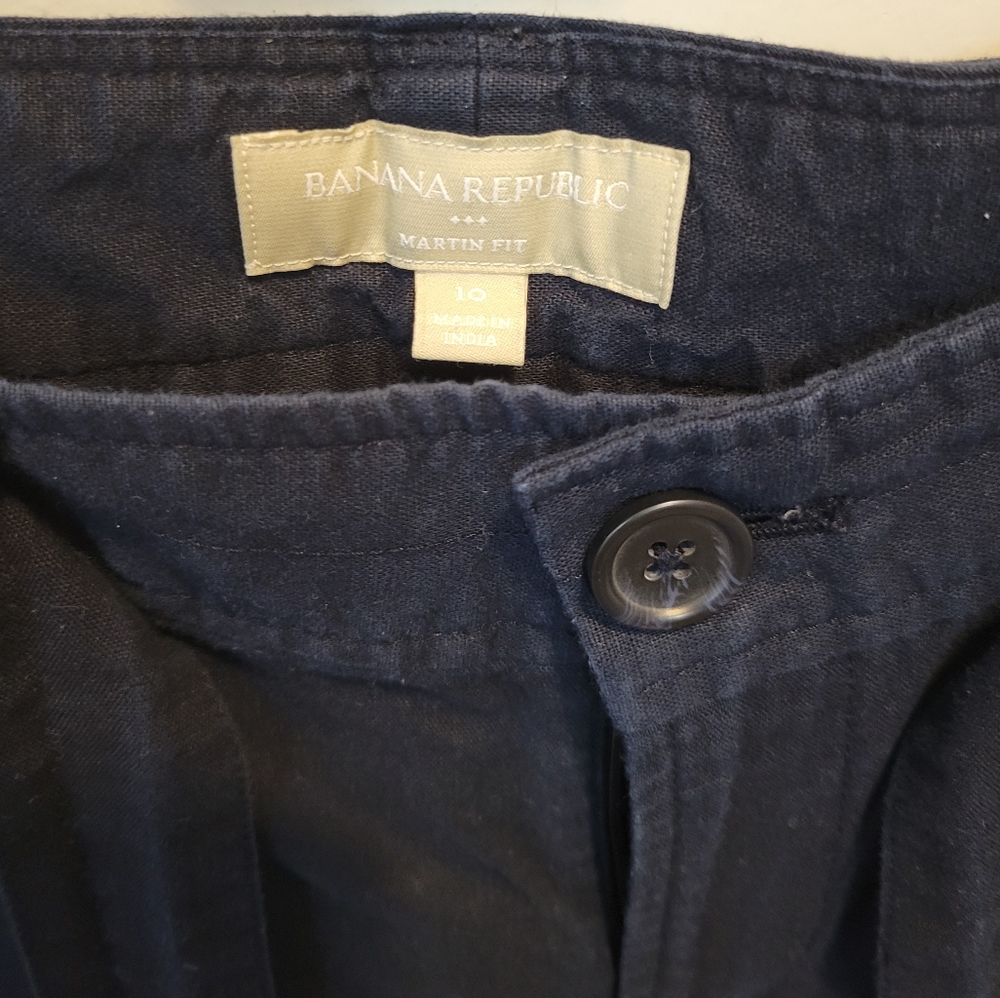 Linen Cotton Blend Pants Tie Waist Navy Sz10 - Picture 3 of 5
